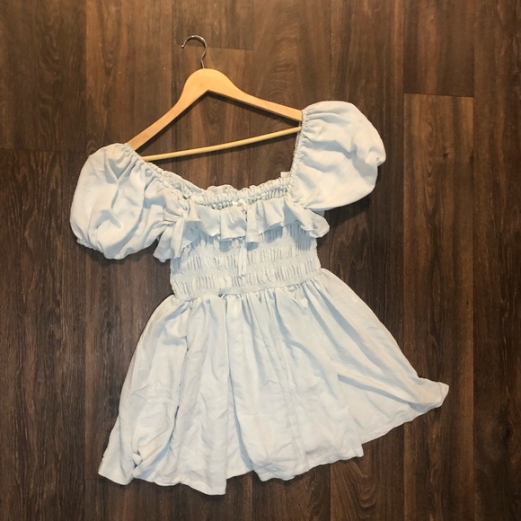 Mable AVA Mini Dress Light blue Puff Sleeve  smocked bodice Women's Size Medium - Picture 6 of 12